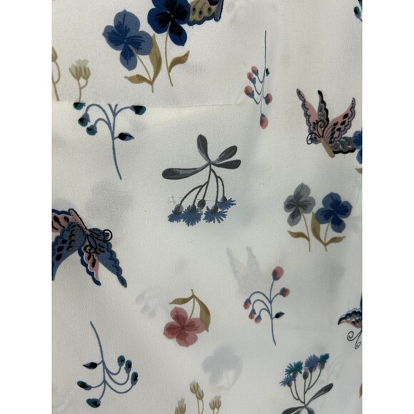 LOFT White Floral Top Flowy Sheer Button Up Blouse Size 20 Long Sleeve Tunic - Picture 7 of 13